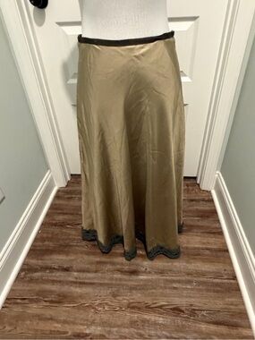 Anthropologie-Odille Olive A-Line Silk Skirt - Size 6